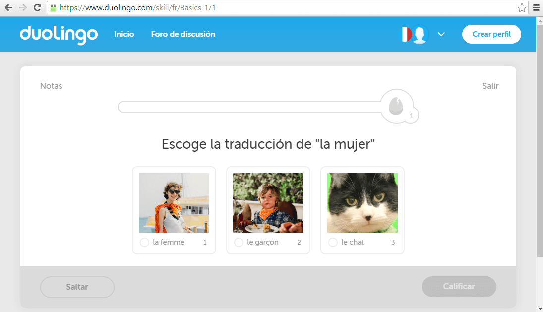Duolingo, el primer ejercicio